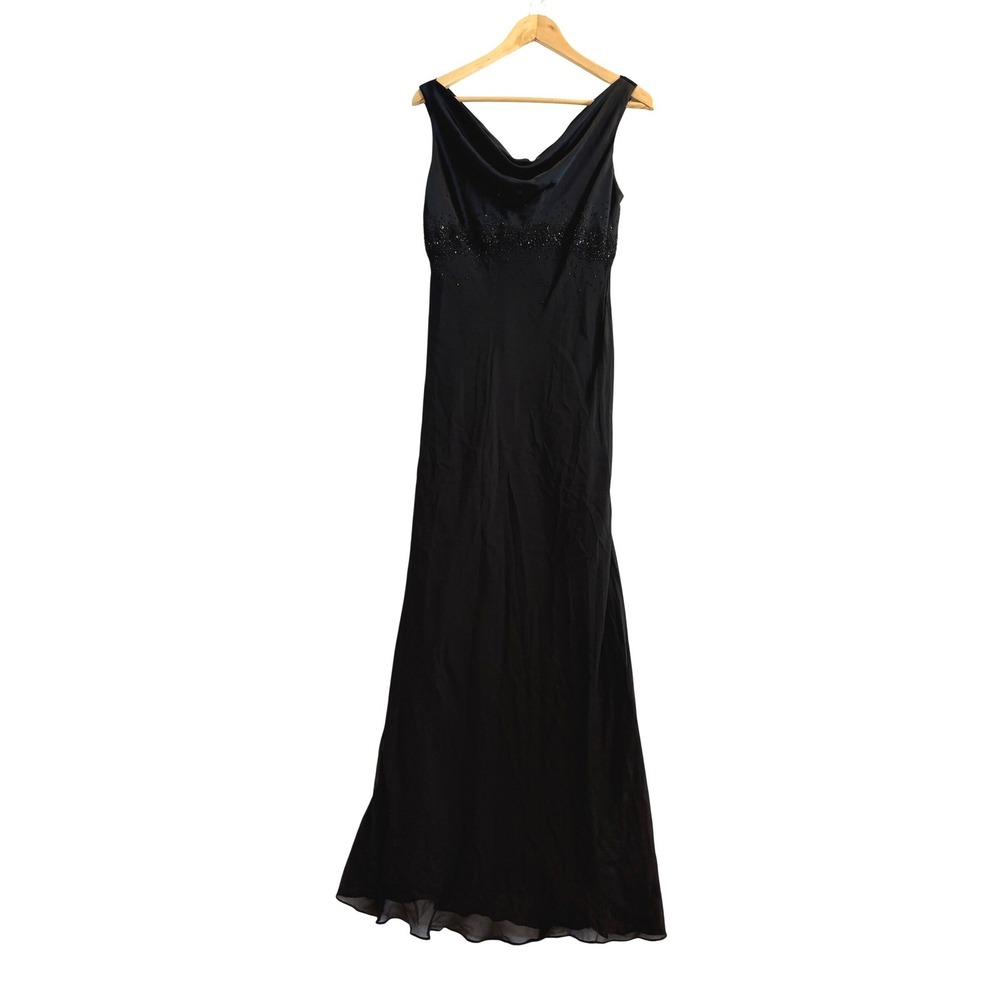 Jones New York Evening Black Silk Cowl Neck Beaded Maxi Dress Size 8 RN54050